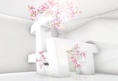 Fotobehang - Vlies Behang - Bloemen in een 3D Ruimte - Kunst - 208 x 146 cm