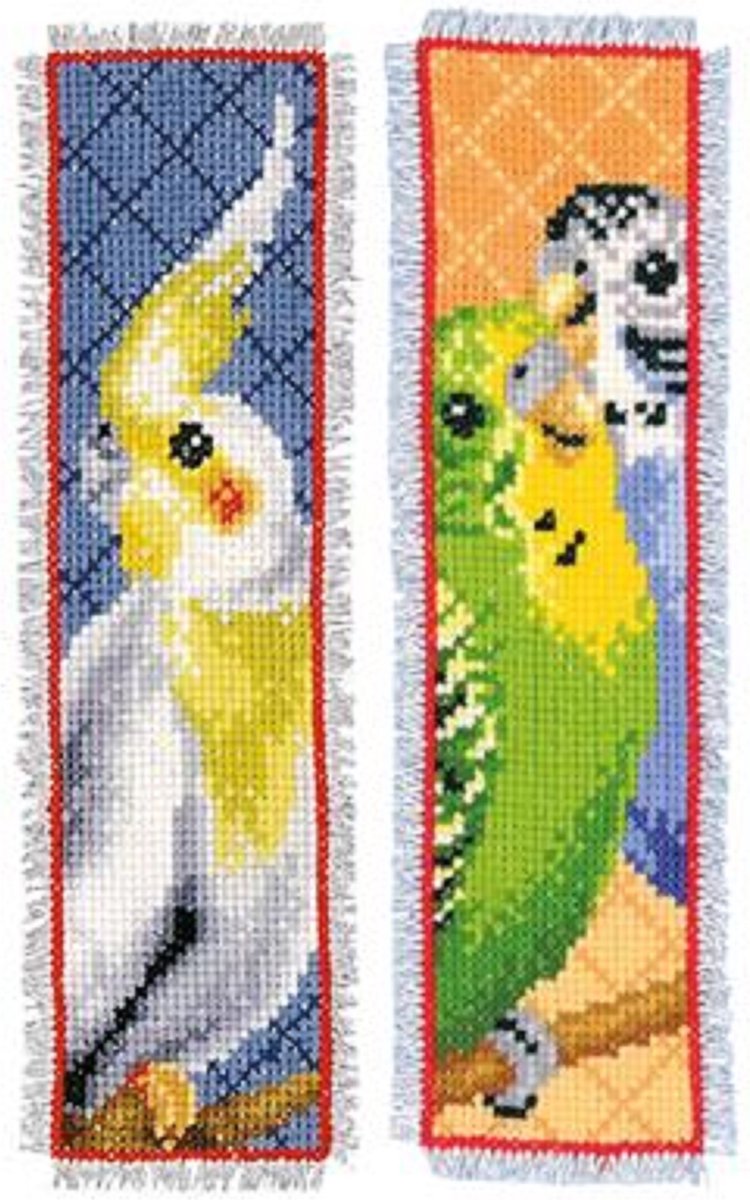Vervaco - Bladwijzer kit - Parkieten set van 2 - PN-0146574 - Borduren - Borduurpakket - Borduurpakket volwassenen - Borduurpakket kind