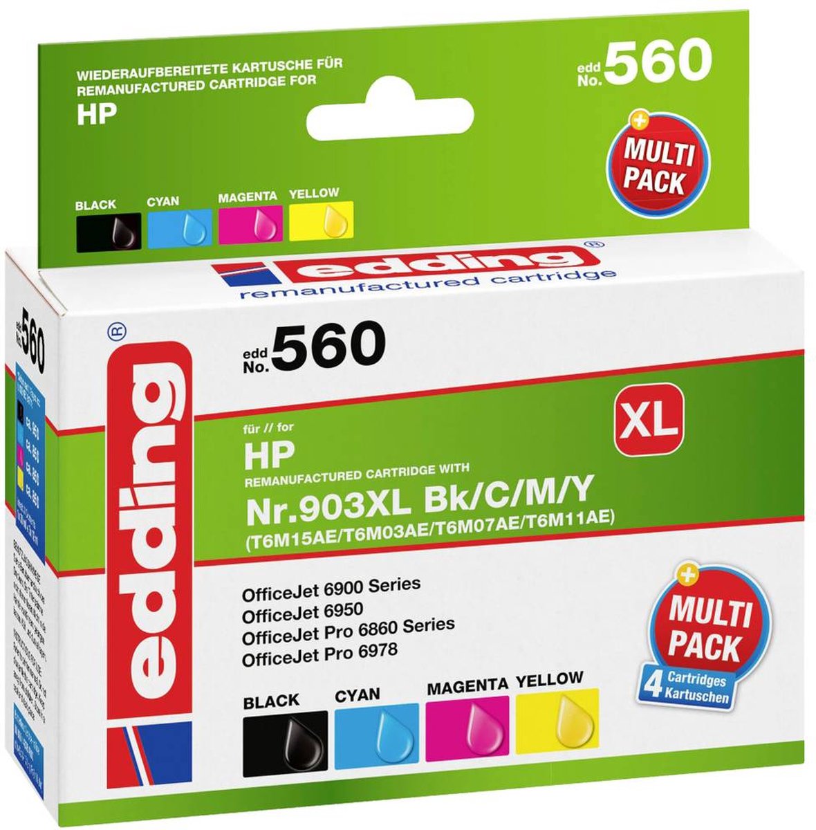 Edding Inkt combipack vervangt HP 903XL (T6M15/T6M03/T6M07/T6M11) Compatibel Zwart, cyaan, magenta, geel EDD-560 18-560