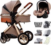 Luxe Multifunctionele 3-in-1 Combi Kinderwagen – Kwalitatieve Buggy – Opklapbare Wandelwagen – Khaki – Incl. Autostoel