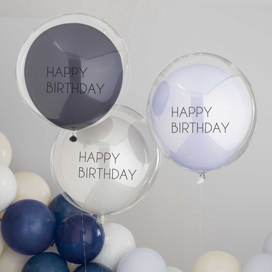 Ginger Ray - 3 Blue & Grey Double Layered Happy Birthday - 18 inch