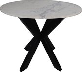 Table à manger ronde marbre - ø90x76 - blanc/noir - marbre/métal