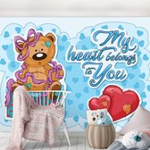 Fotobehang - Vlies Behang - Teddybeer - My Heart Belongs To You - Hartje - Kinderbehang - 416 x 254 cm