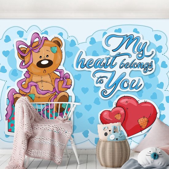 Fotobehang - Vlies Behang - Teddybeer - My Heart Belongs To You - Hartje - Kinderbehang - 460 x 300 cm