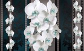 Fotobehang - Vlies Behang - Kunst met Bloemen - Turquoise - 208 x 146 cm