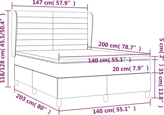 vidaXL - Boxspring - met - matras - stof - donkerbruin - 140x200 - cm