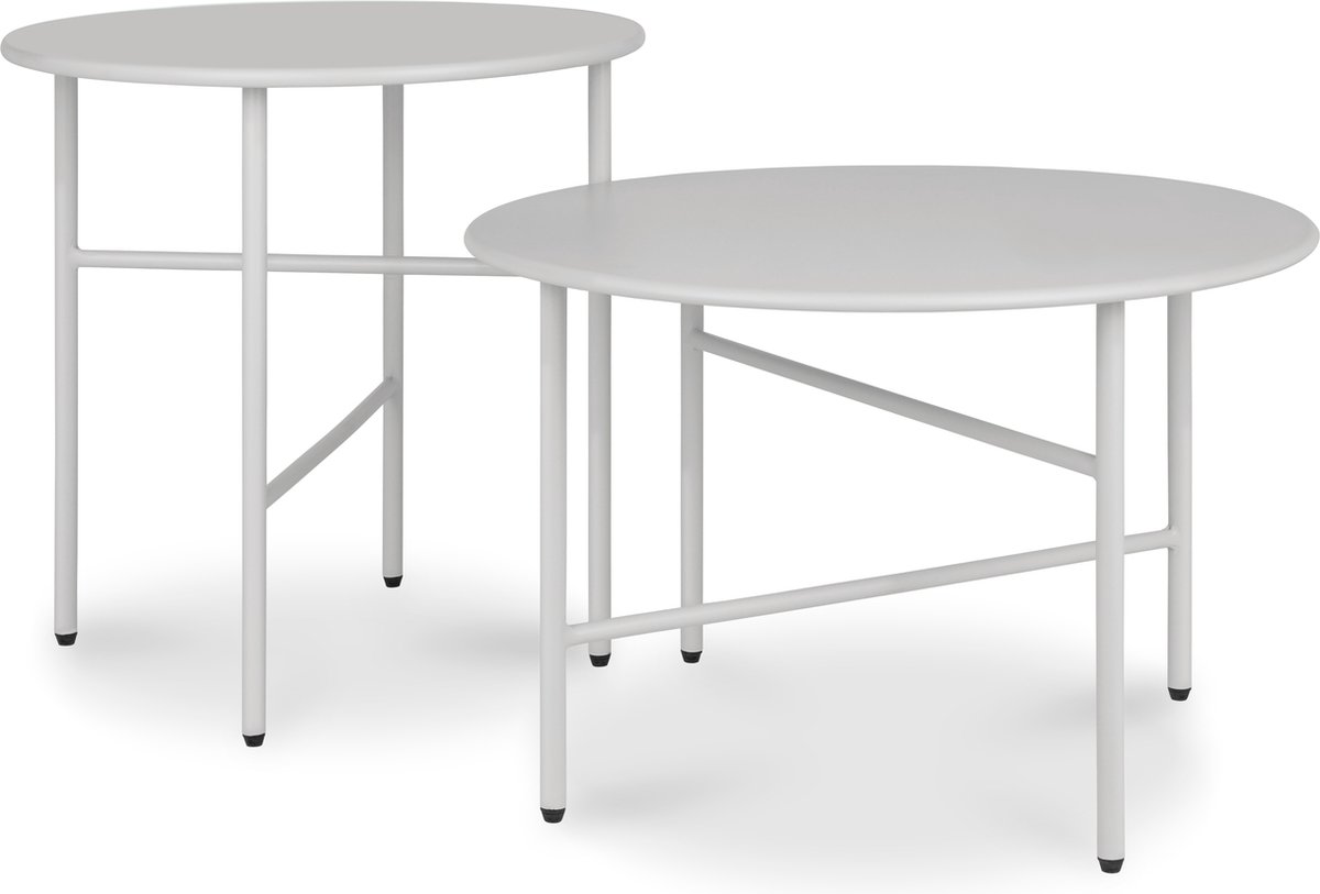 bomoe Finn – Set van 2 Ronde Bijzettafels Metaal Lichtgrijs – Krasbestendig Tafelblad Ø 44cm & Ø53cm – Stabiel, Lichtgewicht Salontafel voor Binnen & Buiten