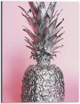 Dibond - Zilveren Ananas met Roze Achtergrond - 30x40 cm Foto op Aluminium (Met Ophangsysteem)