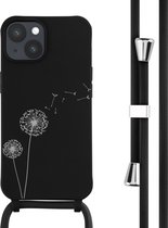 iPhone 14 Hoesje Met Koord - iMoshion Siliconen design hoesje met koord - Zwart / Dandelion Black