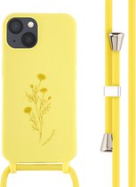 iMoshion Hoesje Geschikt voor iPhone 13 Hoesje Met Koord - iMoshion Siliconen design hoesje met koord - Geel / Flower Yellow