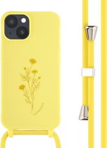 iMoshion Hoesje Met Koord Geschikt voor iPhone 14 - iMoshion Siliconen design hoesje met koord - Geel / Flower Yellow