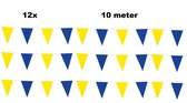 12x Vlaggenlijn blauw/geel 10 meter - 2 kleuren - vlaglijn themafeest festival blauw geel verjaardag jubileum WK Voetbal