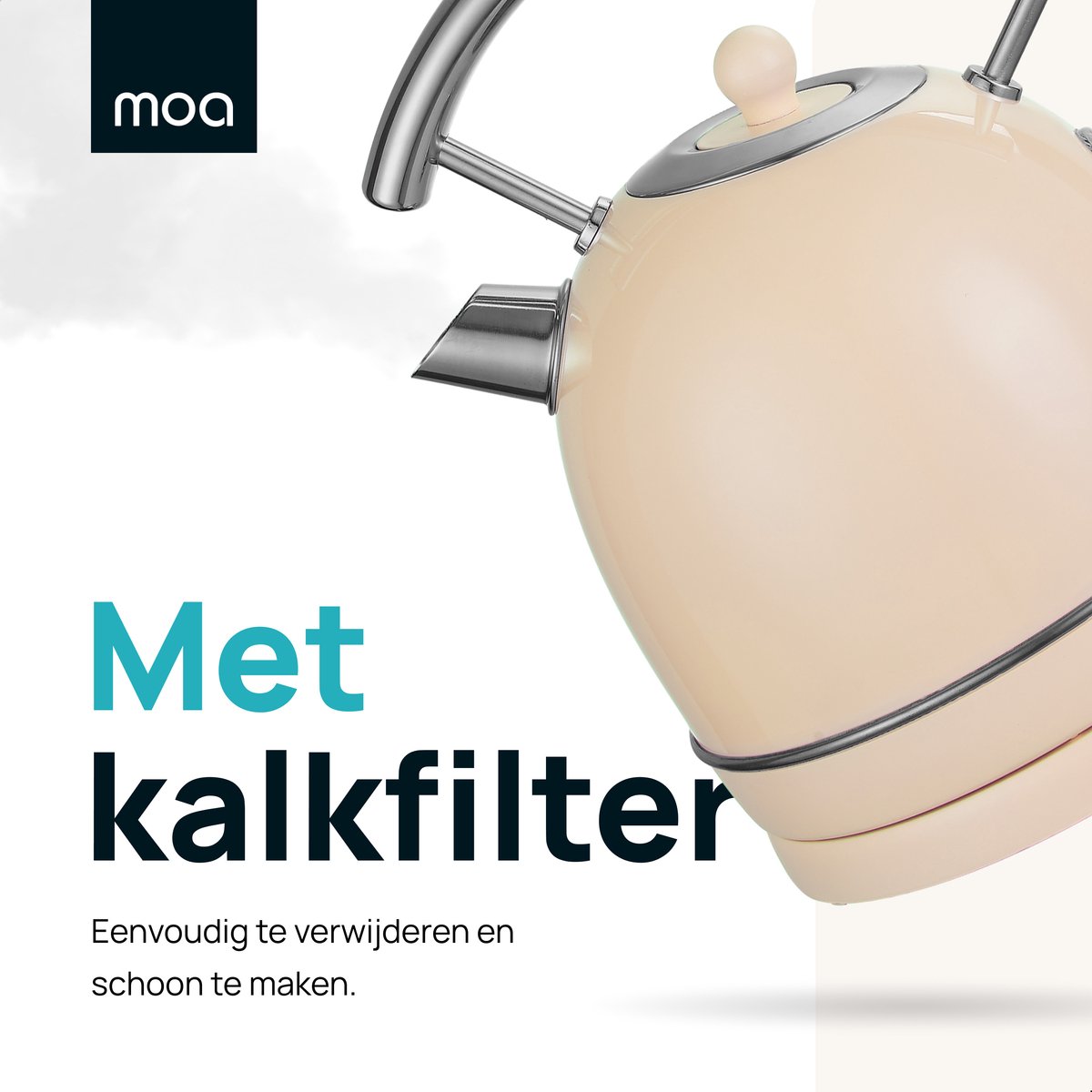 MOA Waterkoker Retro - 1,8 Liter - Elektrische Waterkoker - BPA-vrij - Anti Calcium Filter - RVS - 2200W - Crème – foto 3