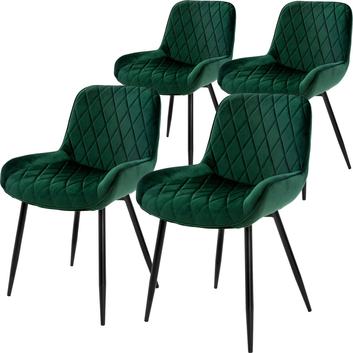 ML Design Set van 4 eetkamerstoelen Eetkamerstoel met rugleuning en armleuningen, donkergroen, fluwelen zitting, metalen poten, keukenstoelen Woonkamerstoelen Gestoffeerde stoelen Krukken