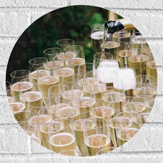Muursticker Cirkel - Volle Champagneglazen - 40x40 cm Foto op Muursticker