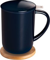Porselinnen theekop met theezeef en deksel, theepot met filter en onderzetter, losse theeblaadjes theekop voor thee/koffie/melk/vrouwen/kantoor/thuis/cadeau (navy blue)