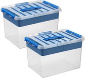 Sunware - Boîte de rangement Q-line avec insert 22L bleu transparent - Set de 2