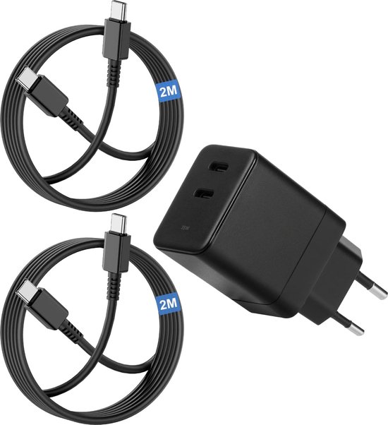 Chargeur rapide GaN avec 2 Portes USB-C + 2x câble de chargeur USB-C vers  USB C 2... | bol.com