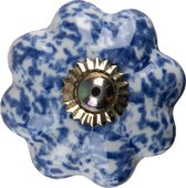 Clayre & Eef Poignée de porte Ø 4 cm Bleu Blanc Céramique Bouton de meuble