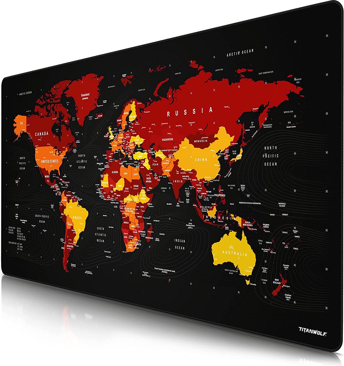 CSL Titanwolf Tapis de souris de jeu 1200 x 600 mm Carte du monde