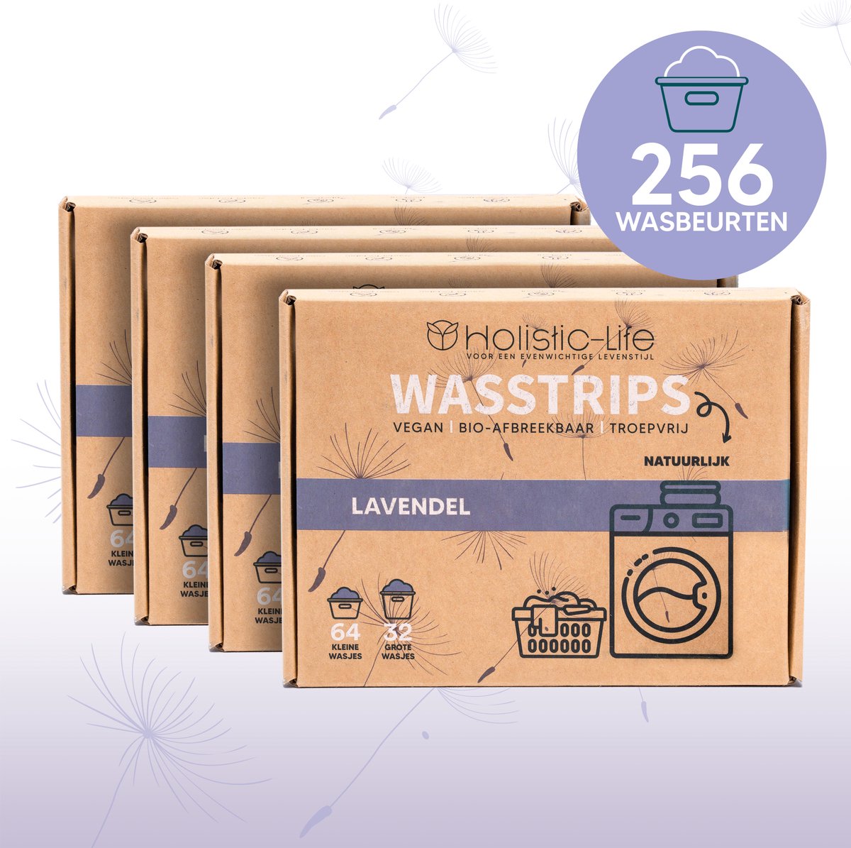 Natuurlijke Wasmiddeldoekjes Lavendel Wasstrips 256 Wasbeurten Incl. Wasverzachter
