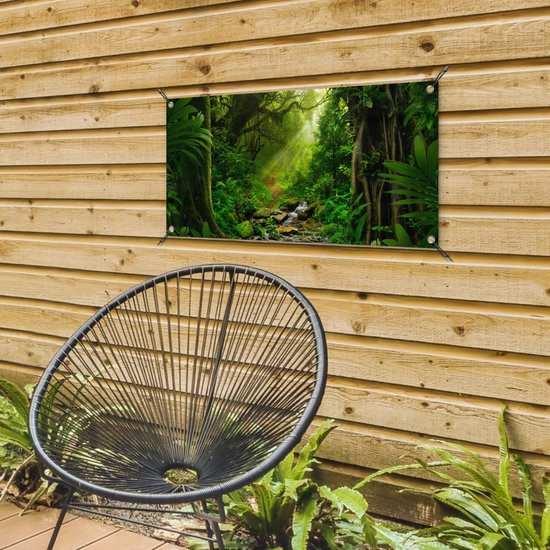 Poster jardin Jungle - Water - Feuilles - Soleil - Nature - 80x40 cm - Décoration murale Outdoor - Poster jardin - Toile jardin - Poster clôture - Tableau jardin
