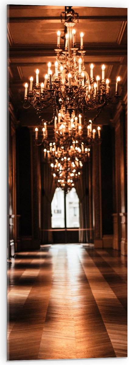 Acrylglas - Kroonluchter in de Hal - 30x90 cm Foto op Acrylglas (Wanddecoratie op Acrylaat