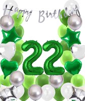 Snoes Ballonnen 22 Jaar Wit Groen Zilver Mega Ballon - Compleet Feestpakket 22 Jaar - Verjaardag Versiering Slinger Happy Birthday – Folieballon – Latex Ballonnen - Helium Ballonnen