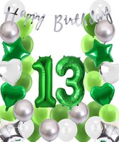 Snoes Ballonnen 13 Jaar Wit Groen Zilver Mega Ballon - Compleet Feestpakket 13 Jaar - Verjaardag Versiering Slinger Happy Birthday – Folieballon – Latex Ballonnen - Helium Ballonnen