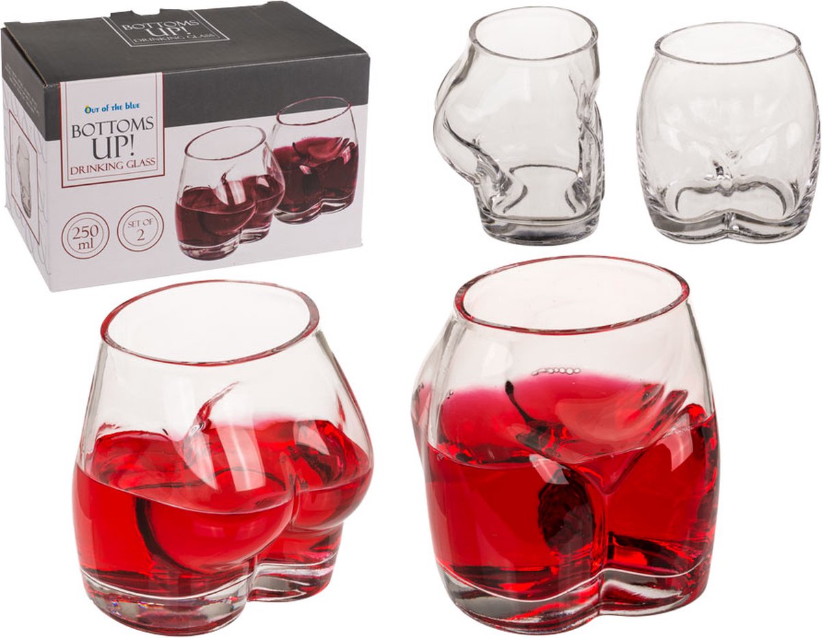 Out of the Blue Bottoms Up Glazen - 2 Stuks - Grappig Cadeau