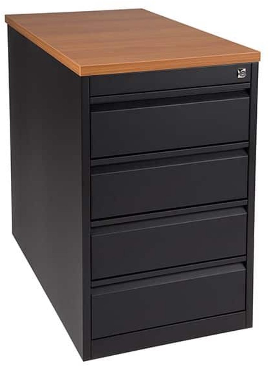 Praktische standcontainer 3 lades diep 80CM kleur Zwart (RAL9005) topblad Kersen