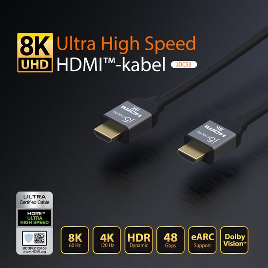 Câble HDMI 2.1 EV-Green - Ultra HD 8K Haute Vitesse (60/120/240Hz) - 48GBPS  - 1 mètre