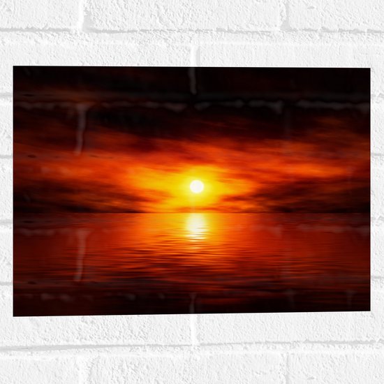 Muursticker - Zon Zakkend in de Donkere Zee - 40x30 cm Foto op Muursticker