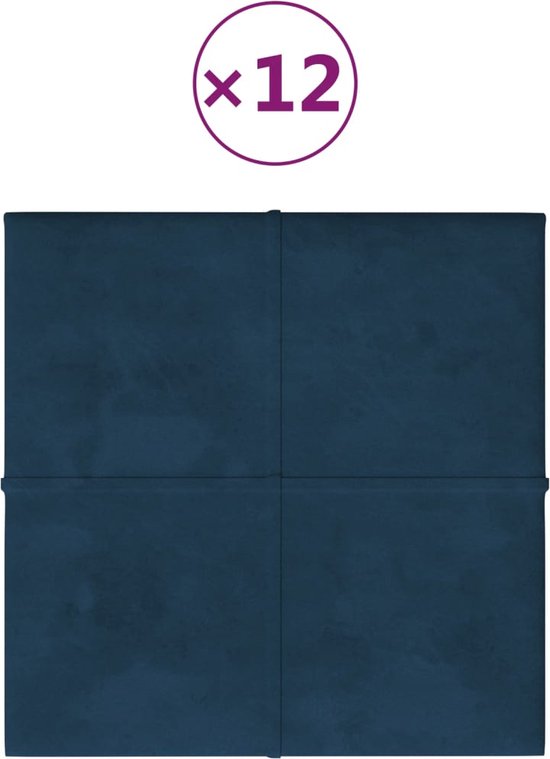 vidaXL - Wandpanelen - 12 - st - 1,08 - m² - 30x30 - cm - fluweel - blauw