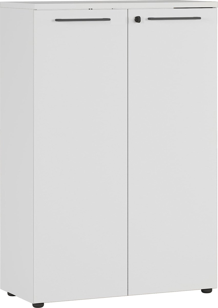 Lage dichte kantoorkast Ergonoma Lichtgrijs - Breedte 80 cm - Hoogte 120 cm - Diepte 40 cm - Met planken - Met openslaande deuren