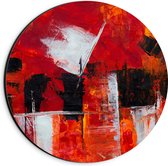 Dibond Muurcirkel - Zwarte en Witte Verfvegen op Rode Achtergrond - 20x20 cm Foto op Aluminium Muurcirkel (met ophangsysteem)