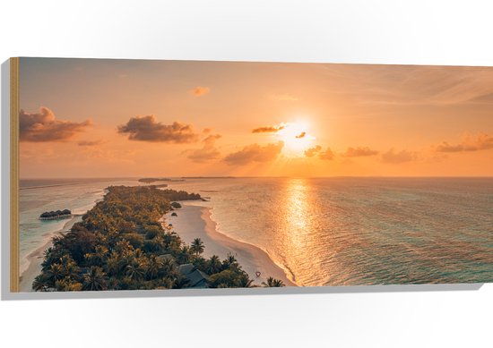 Hout - Strand met Zonsondergang - 100x50 cm - 9 mm dik - Foto op Hout (Met Ophangsysteem)