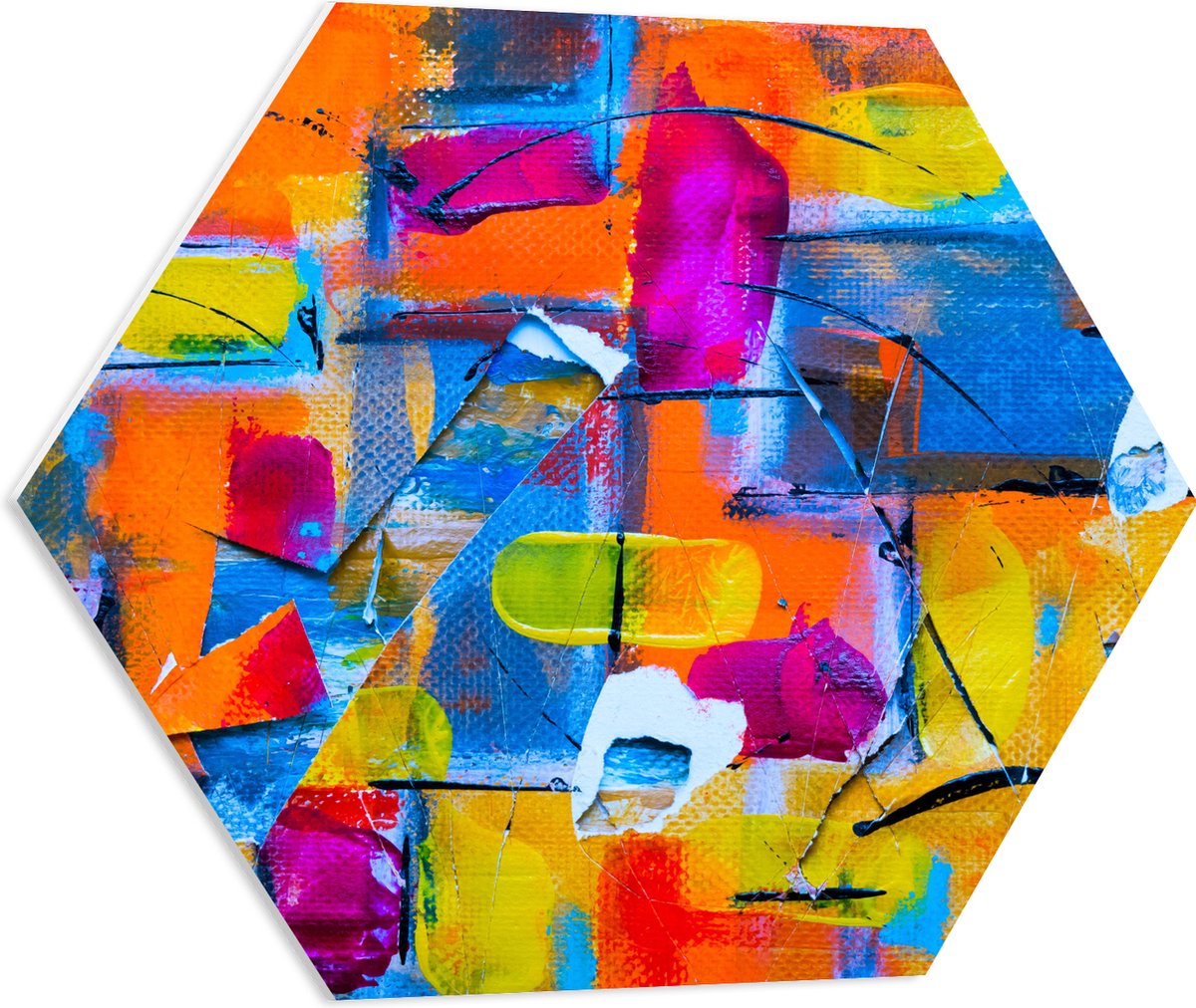 PVC Schuimplaat Hexagon - Vegen en Vakken van Verschillende Kleuren Verf - 60x52.2 cm Foto op Hexagon (Met Ophangsysteem)