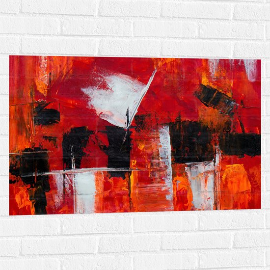 Muursticker - Zwarte en Witte Verfvegen op Rode Achtergrond - 90x60 cm Foto op Muursticker