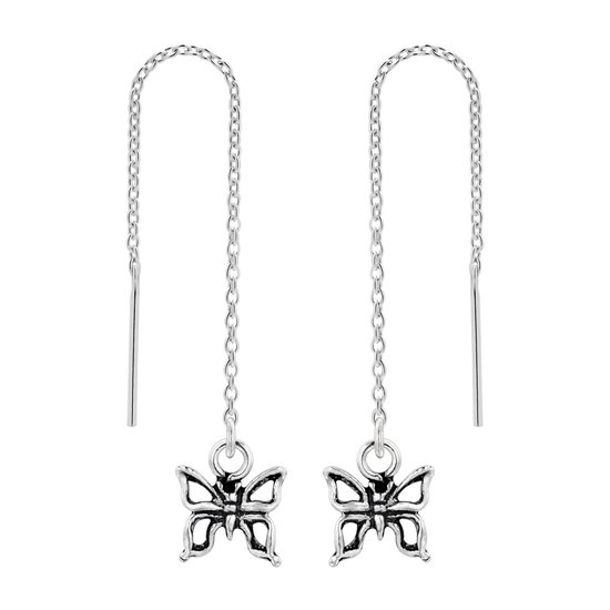 Zilveren oorbellen | Chain oorbellen | Zilveren chain oorbellen, opengewerkte vlinder