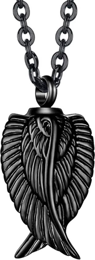 Luxe Ashanger - met Ketting - Voor As, Haren of Parfum - Assieraad - As Ketting - Gedenksieraad - Urn - Incl. As vuller en Opbergzakje - Black Wings