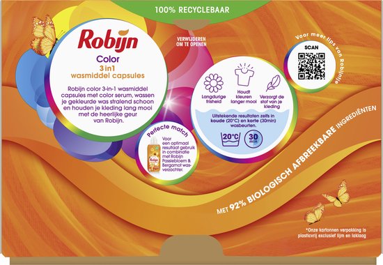 Robijn Classics 3-in-1 Wascapsules - Color - Wasmiddel Voordeelverpakking - 3 x 26 stuks - 78 Wasbeurten