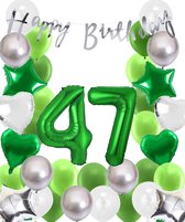 Snoes Ballonnen 47 Jaar Wit Groen Zilver Mega Ballon - Compleet Feestpakket 47 Jaar - Verjaardag Versiering Slinger Happy Birthday – Folieballon – Latex Ballonnen - Helium Ballonnen