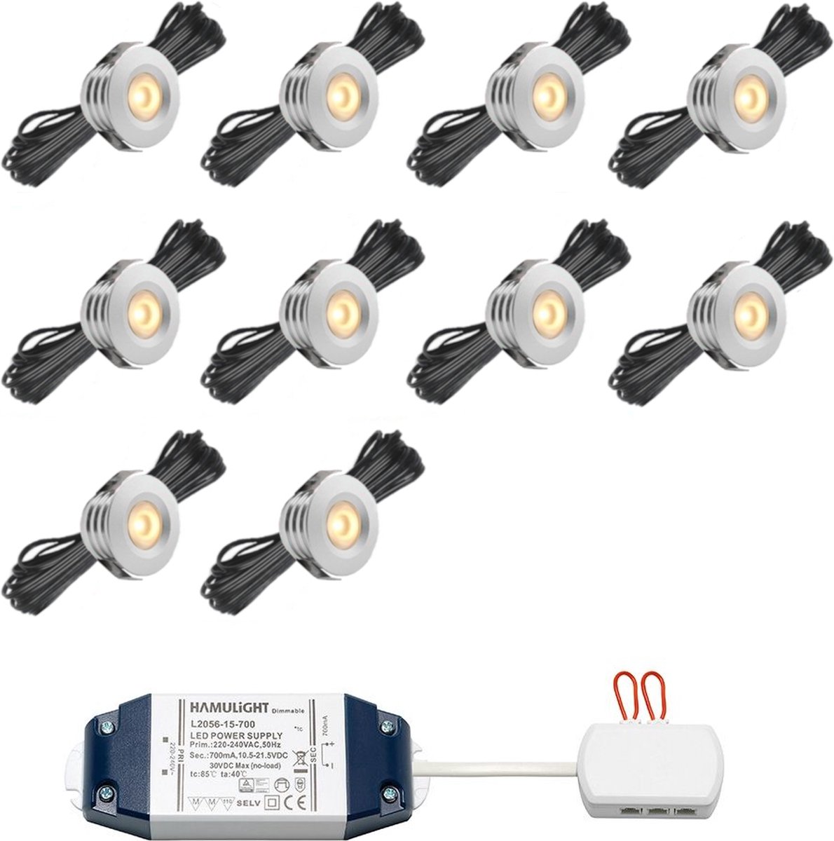 LED inbouwspot Pals bas inclusief trafo - inbouwspots / downlights / plafondspots / led spot / 3W / dimbaar / warm wit / rond / 230V / IP44 / - set van 10 stuks