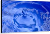Canvas - Waterdruppel in Blauw Water - 150x100 cm Foto op Canvas Schilderij (Wanddecoratie op Canvas)