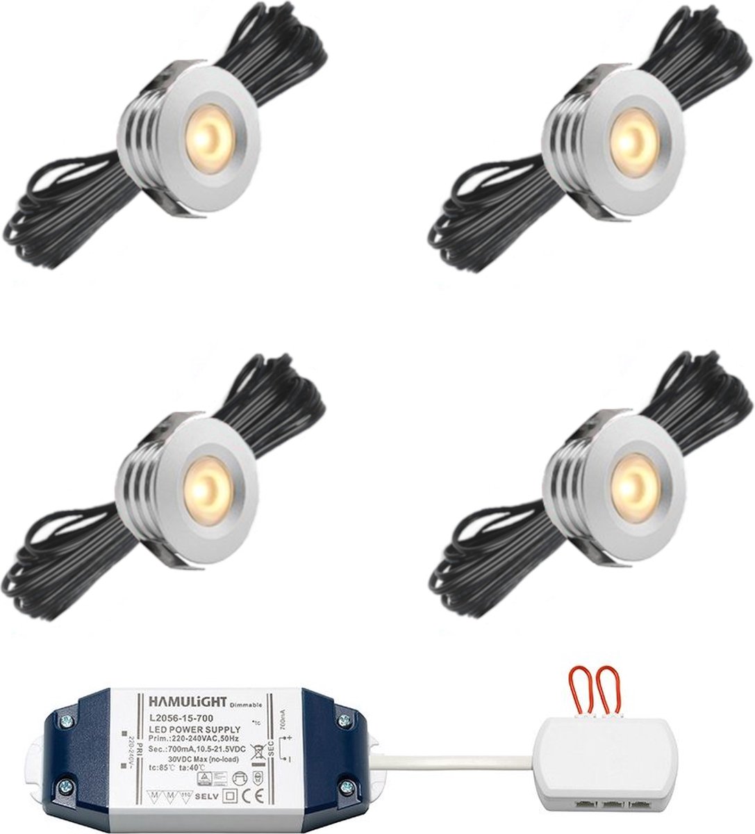 LED inbouwspot Pals bas inclusief trafo - inbouwspots / downlights / plafondspots / led spot / 3W / dimbaar / warm wit / rond / 230V / IP44 / - set van 4 stuks