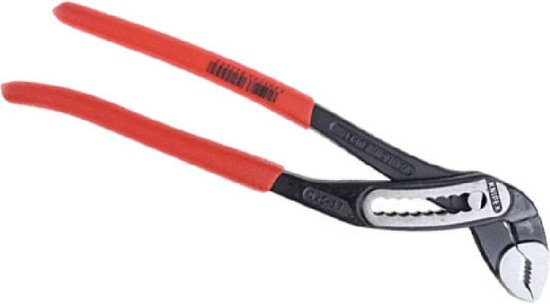 Knipex waterpomptang 250mm met rode handvatten op een witte achtergrond.