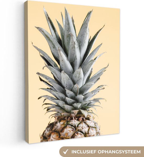 Canvas Schilderij Ananas - Fruit - Stilleven - Geel - 90x120 cm - Wanddecoratie