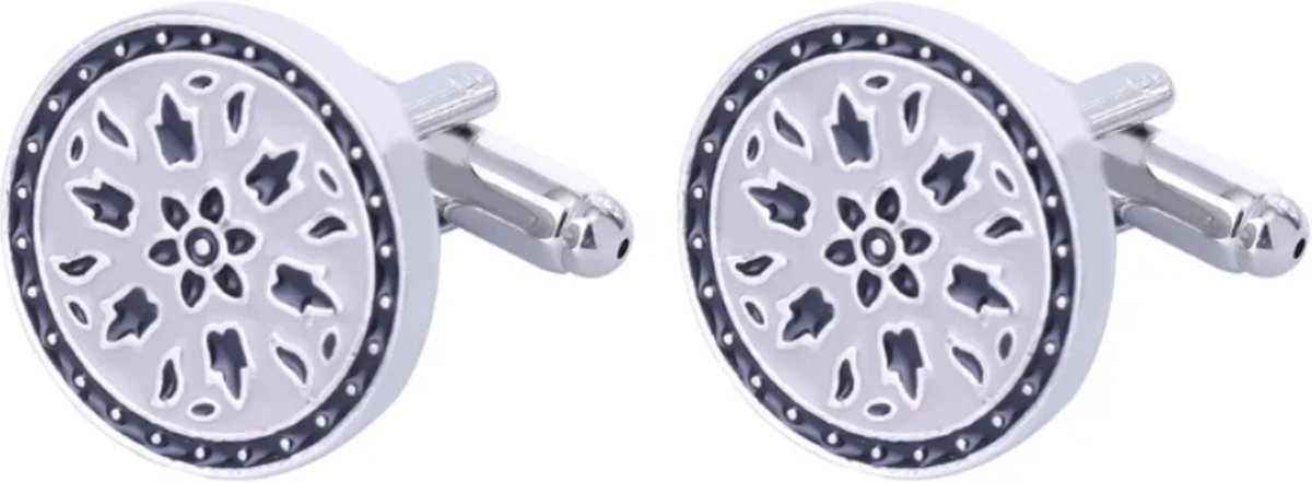 Plux Fashion Fancy Ronde Manchetknopen - Zilver – 1,5cm – Heren - Sieraden – Zilveren Manchetknopen – Fancy Manchetknopen - Stainless Steel – Manchetknopen - Sieraden Cadeau - Luxe Style - Duurzame Kwaliteit - Vaderdag Cadeau