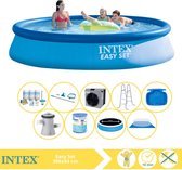 Intex Easy Set Zwembad - Opblaaszwembad - 396x84 cm - Inclusief Solarzeil Pro, Onderhoudspakket, Zwembadpomp, Filter, Grondzeil, Onderhoudsset, Trap, Voetenbad en Warmtepomp CP